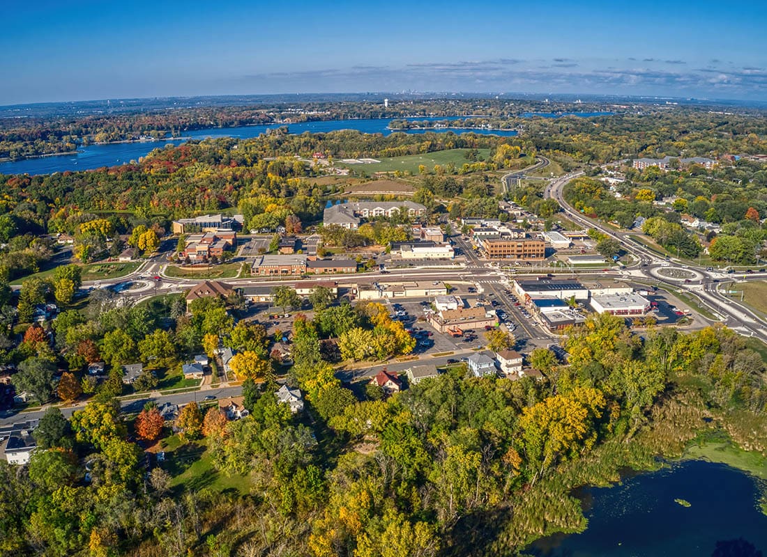 Hutchinson, MN - Aerial View of the Twin Cities Suburb of Prior Lake, Minnesota